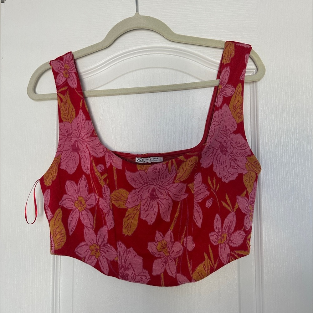 Zara Red Fitted Crop Tank Top
